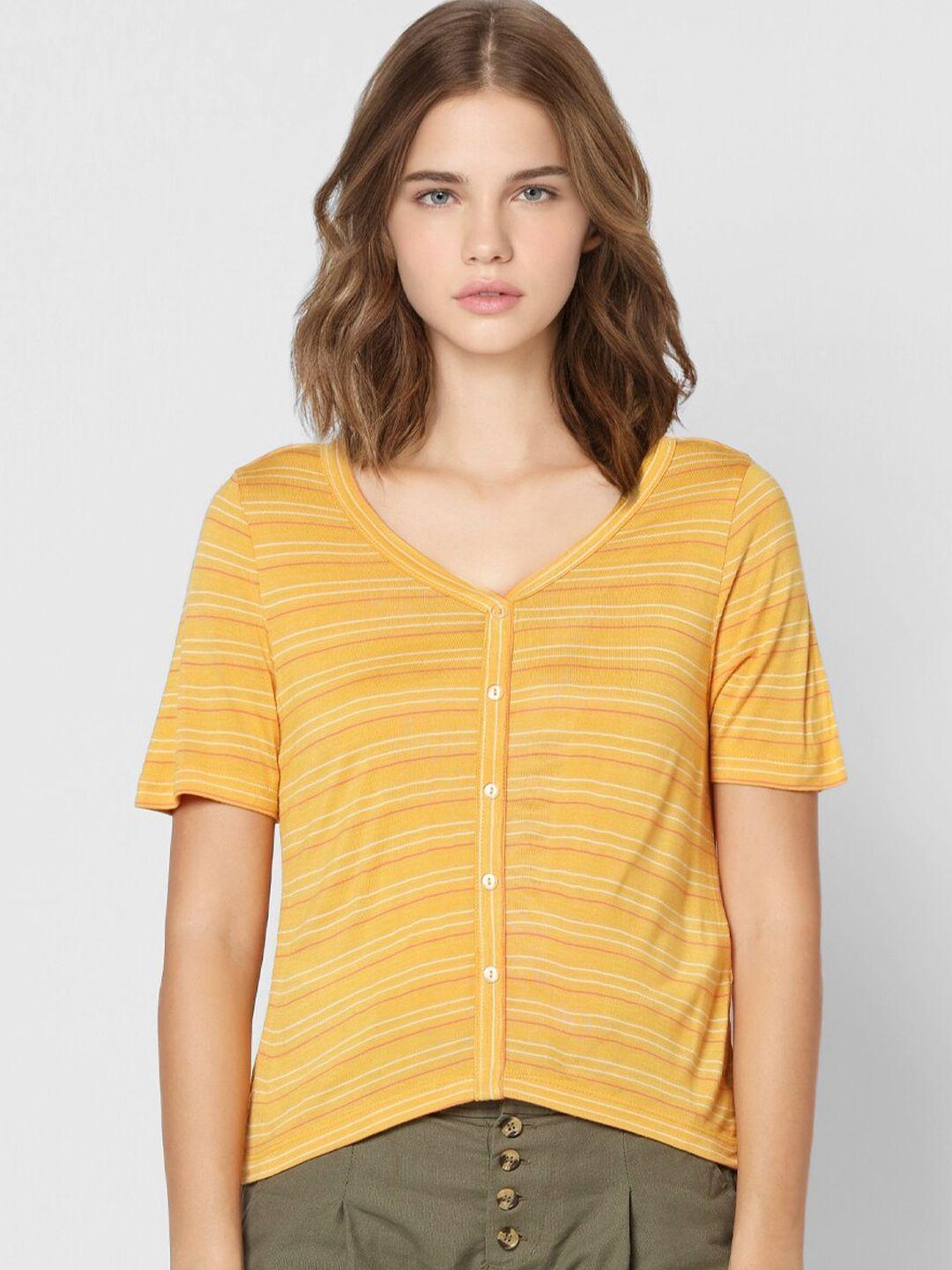 only women yellow striped t-shirt