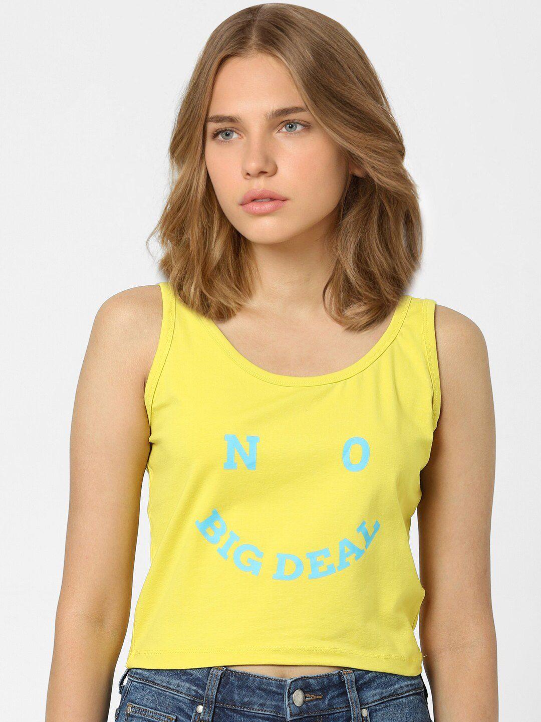 only women yellow typography printed t-shirt