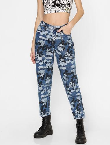 only x mickey blue high rise graphic print jeans