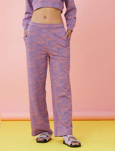 only x smiley® purple mid rise printed co-ord sweatpants