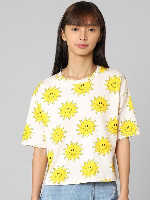 only yellow & baby pink cotton printed t-shirt