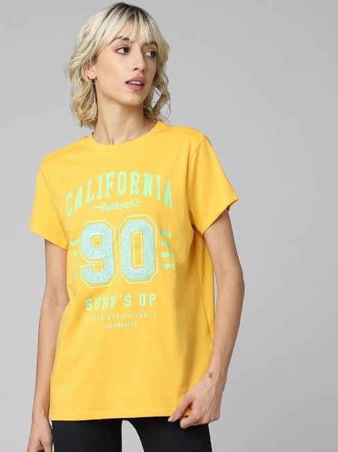 only yellow cotton graphic print t-shirt