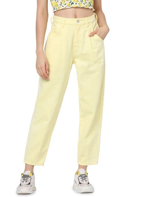 only yellow pleated high rise pants
