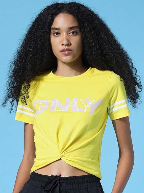 only yellow round neck printed t-shirt