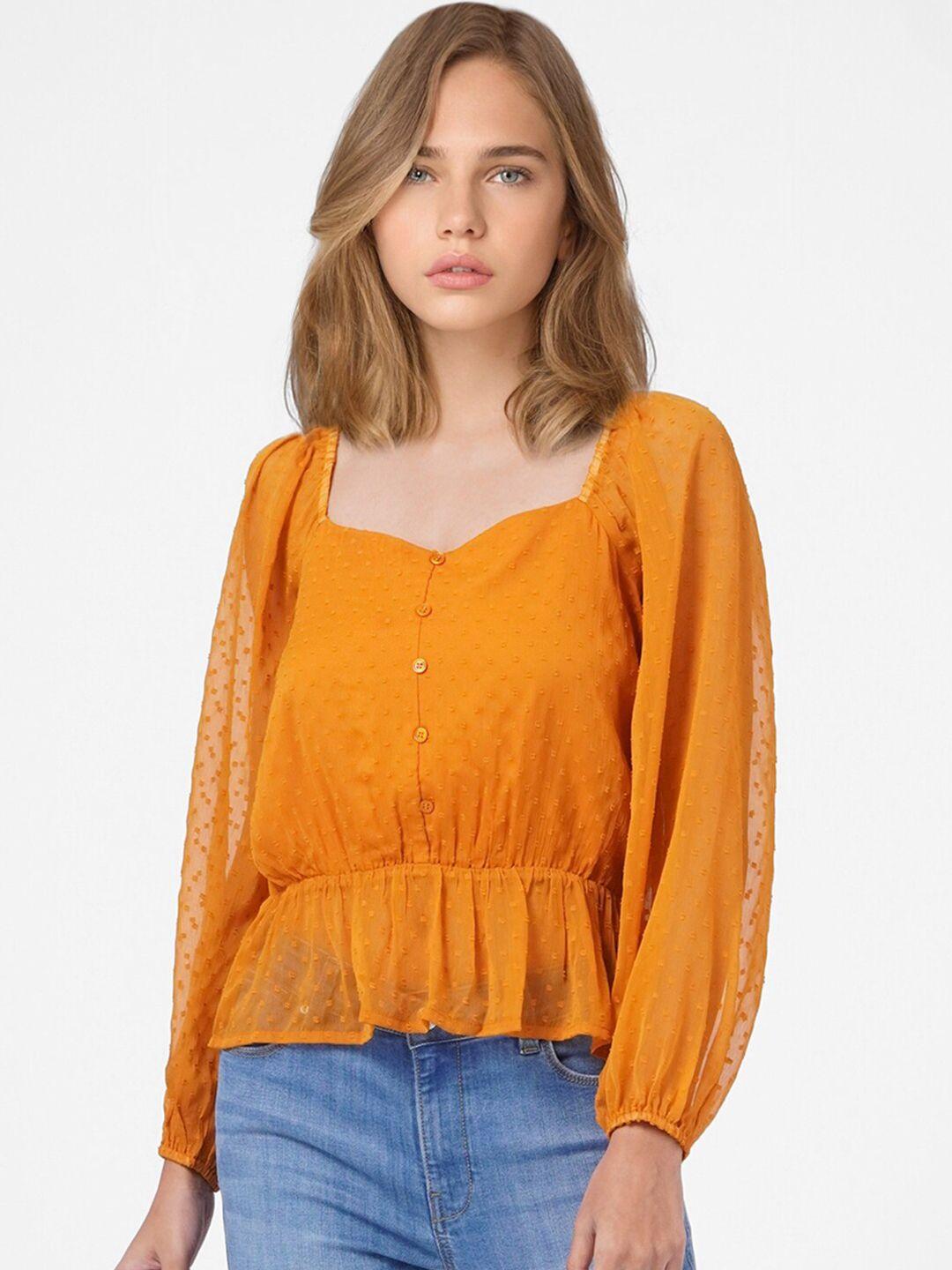 only yellow sweetheart neck blouson top