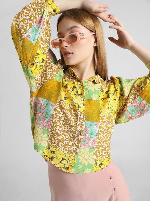 only yellow viscose floral print shirt