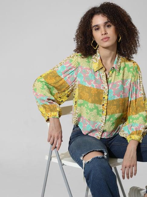 only yellow viscose floral print shirt