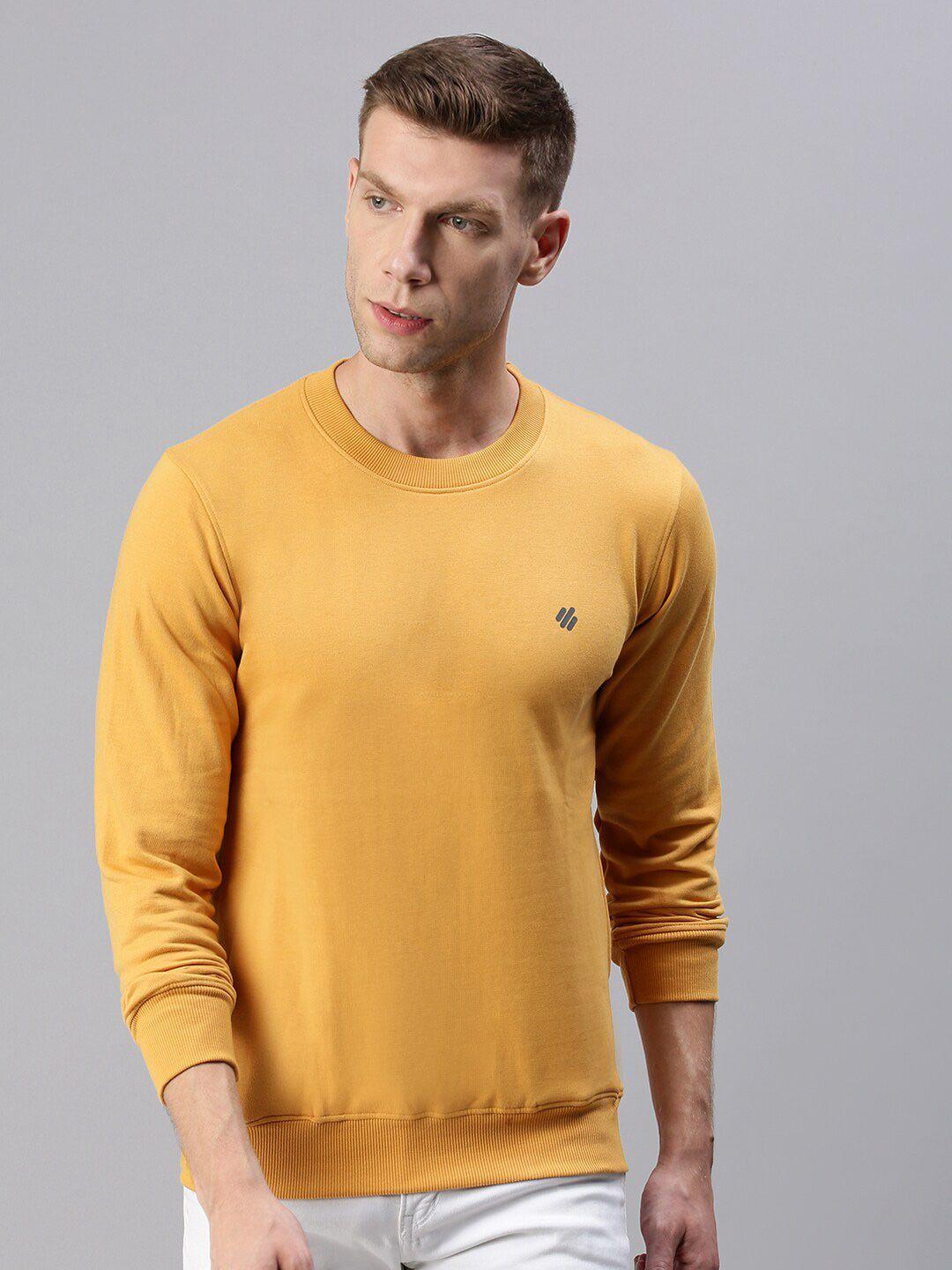 onn men mustard solid long sleeve sweatshirt