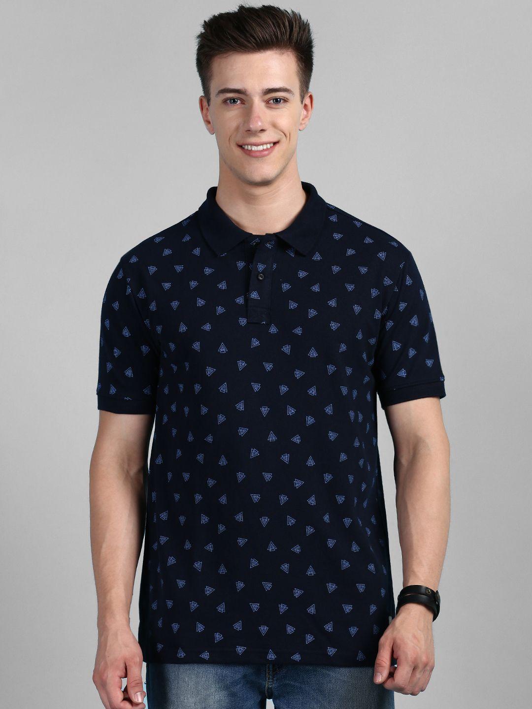 onn polo collar geometric printed casual pure cotton t-shirt