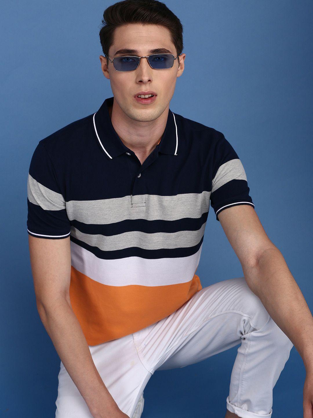 onn striped polo collar cotton knitted t-shirt