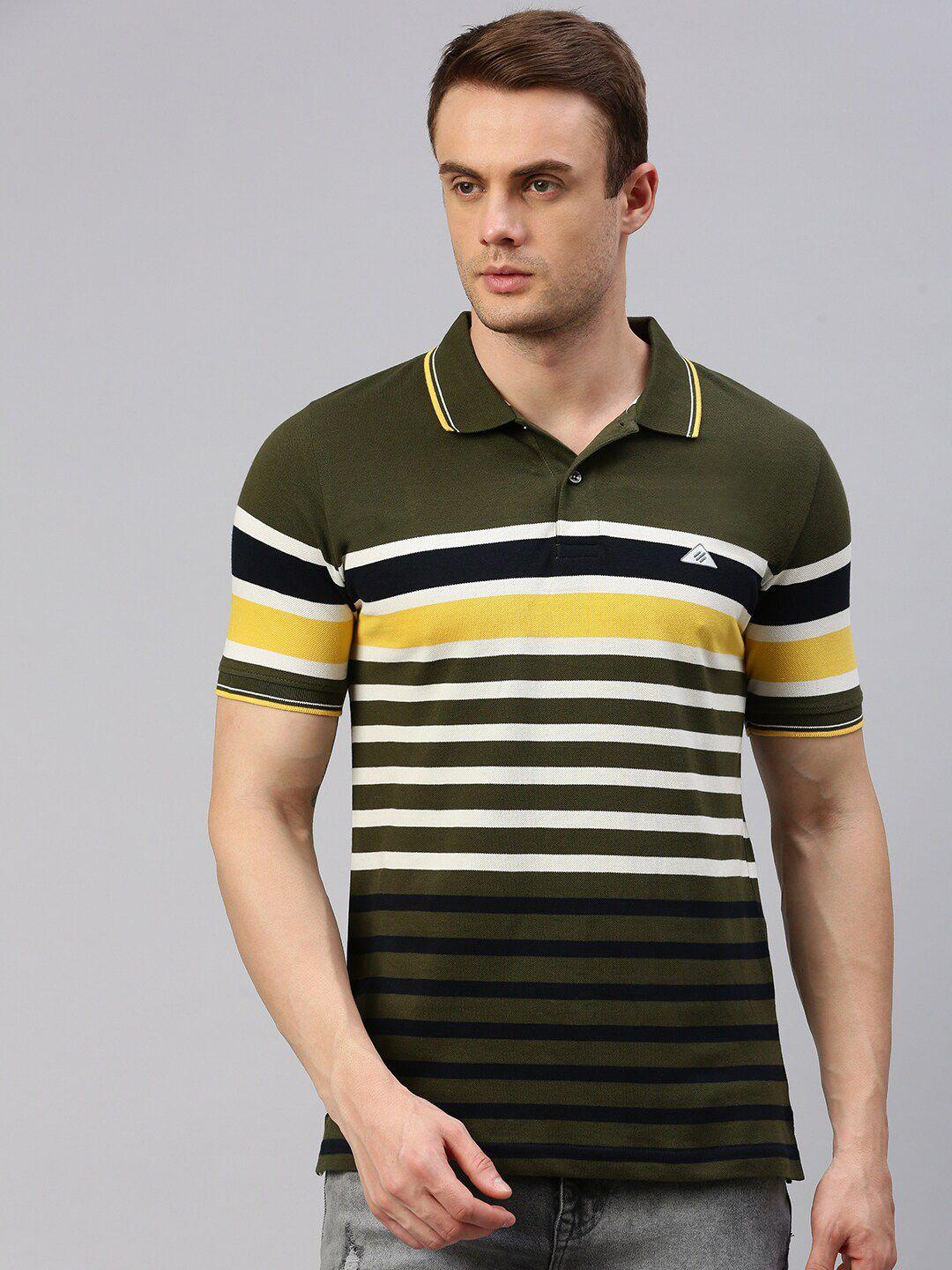 onn striped polo collar pure cotton t-shirt