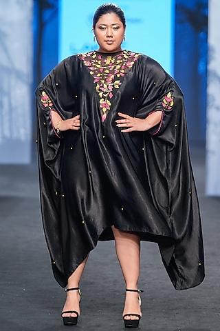 onyx black ajrakh & gajji silk embellished kaftan