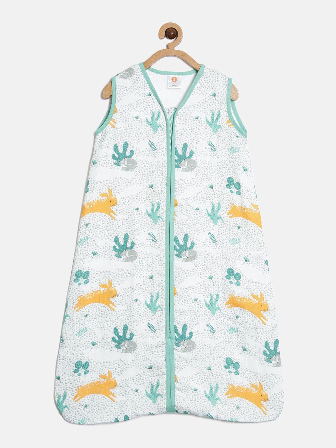 ooka baby white & green rabbit printed baby sleeping bag