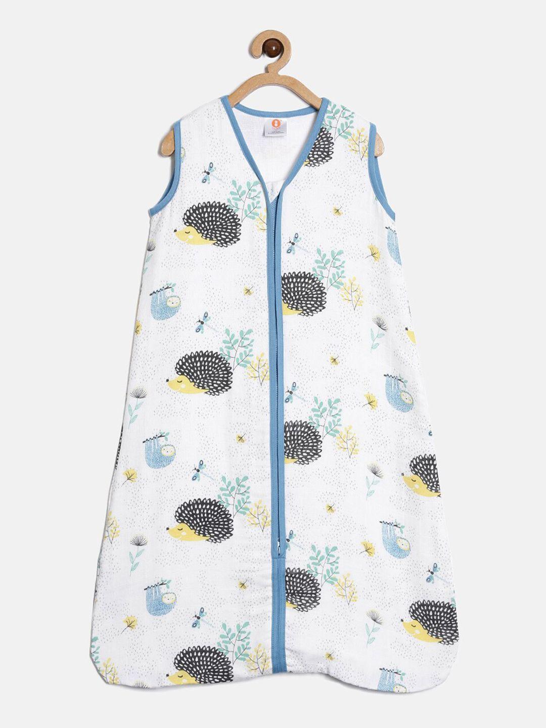 ooka infant kids white & blue printed 2-layer pure cotton muslin sleeping bag