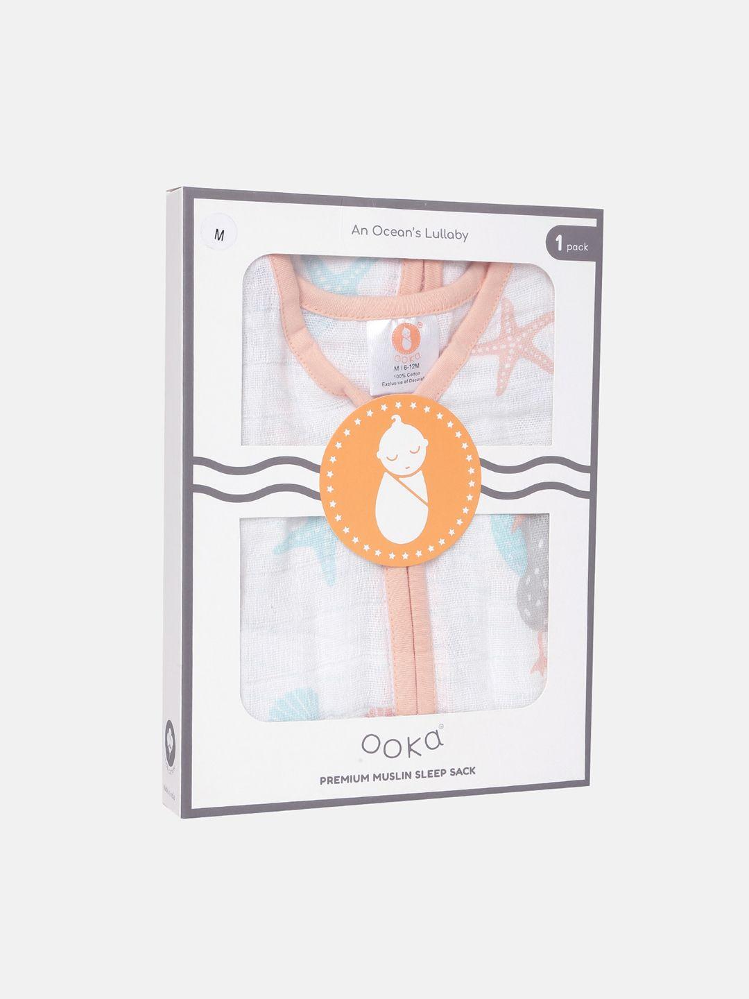 ooka infants white & orange seagull print multilayer cotton muslin light sleep sack
