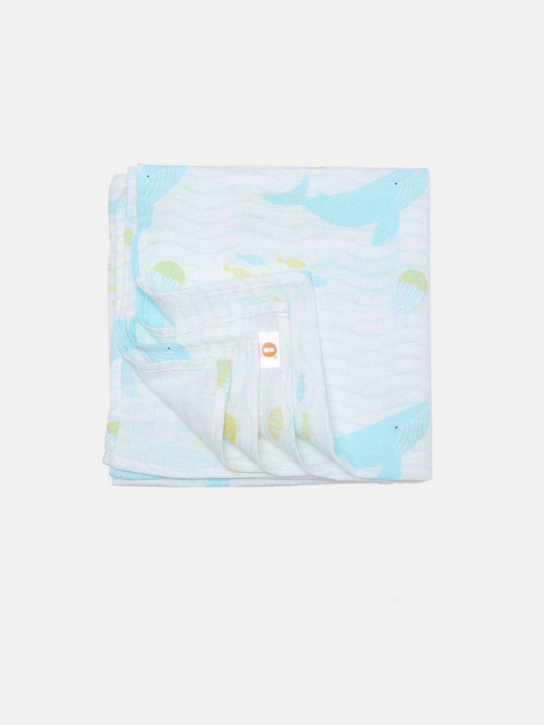 ooka kids blue & lime green whale print baby muslin swaddle