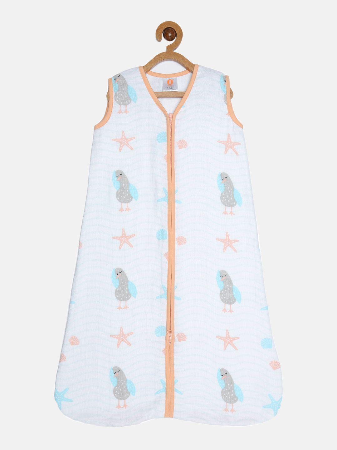 ooka kids blue & orange seagull print multilayer cotton muslin light sleep sack