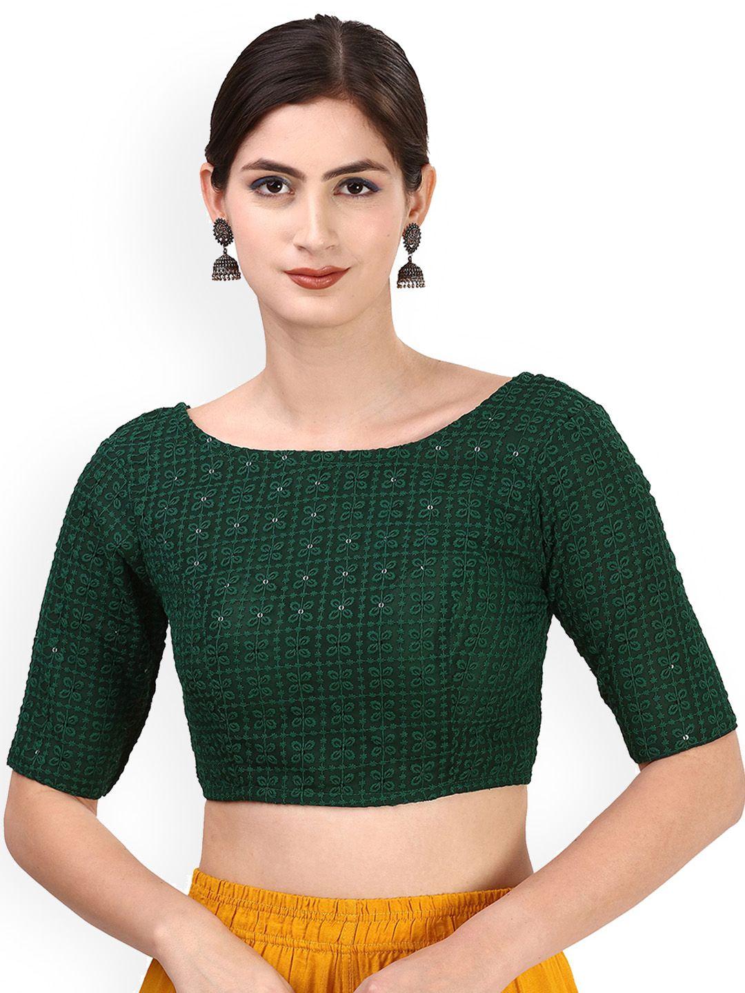 oomph! embroidered boat neck sequined pure cotton saree blouse