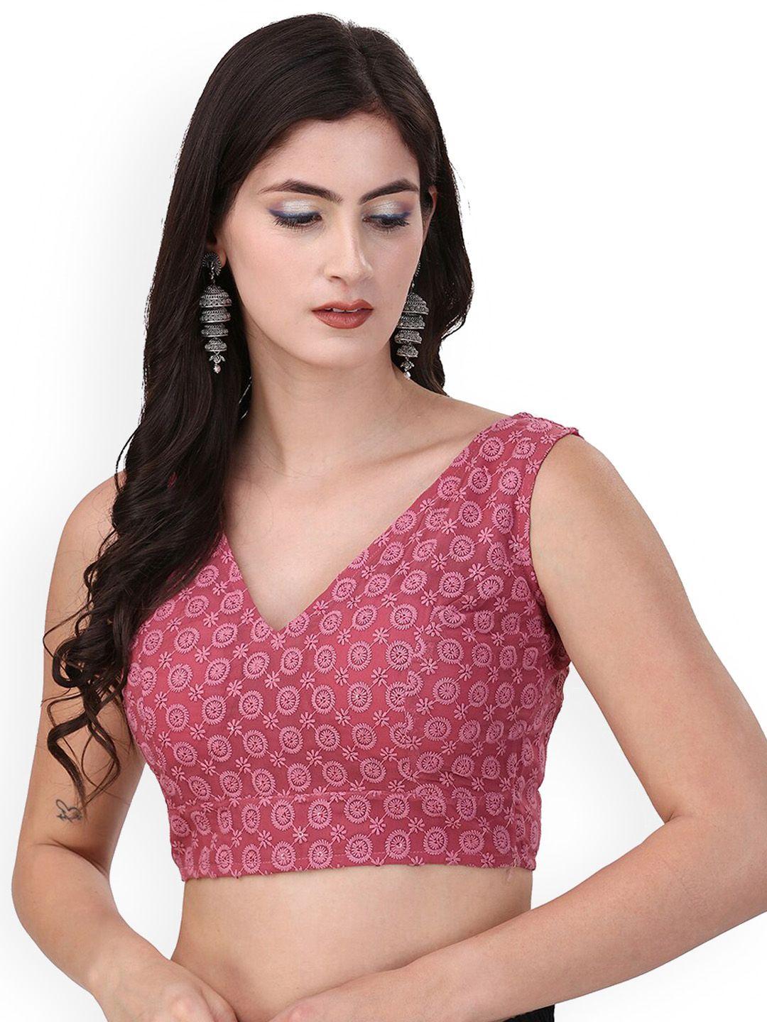 oomph! embroidered sleeveless pure cotton saree blouse