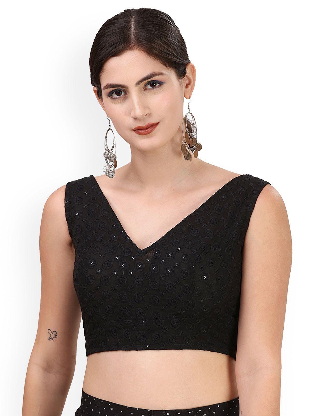 oomph! embroidered v-neck sleeveless pure cotton saree blouse