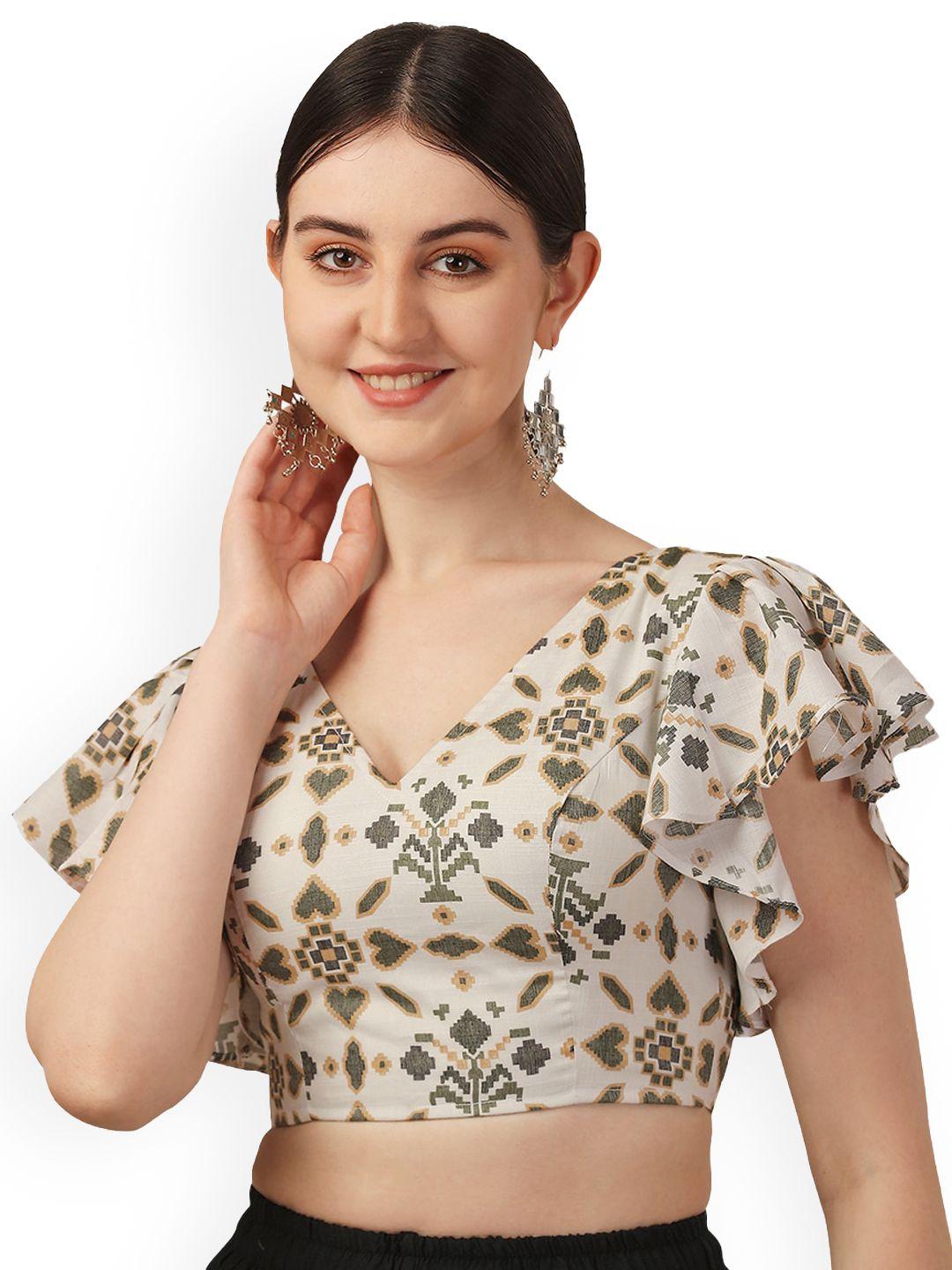 oomph! ethnic motifs printed pure cotton saree blouse