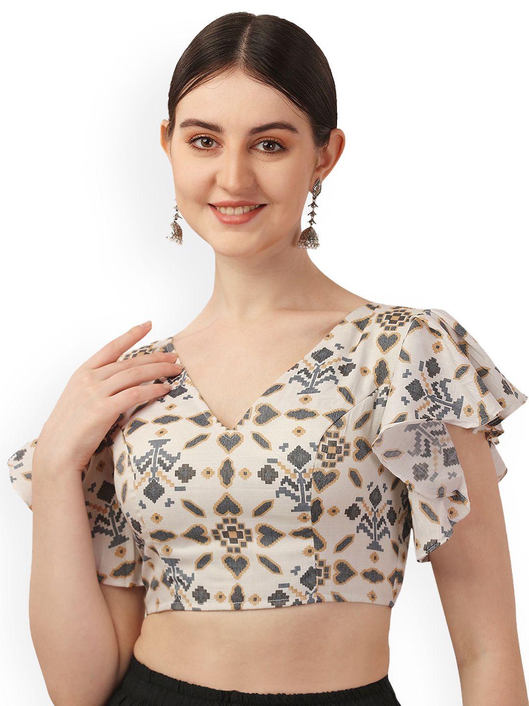 oomph! ethnic printed pure cotton saree blouse