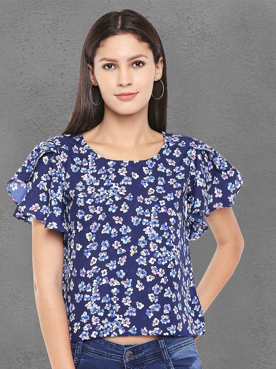 oomph! floral printed flutter sleeves regular top