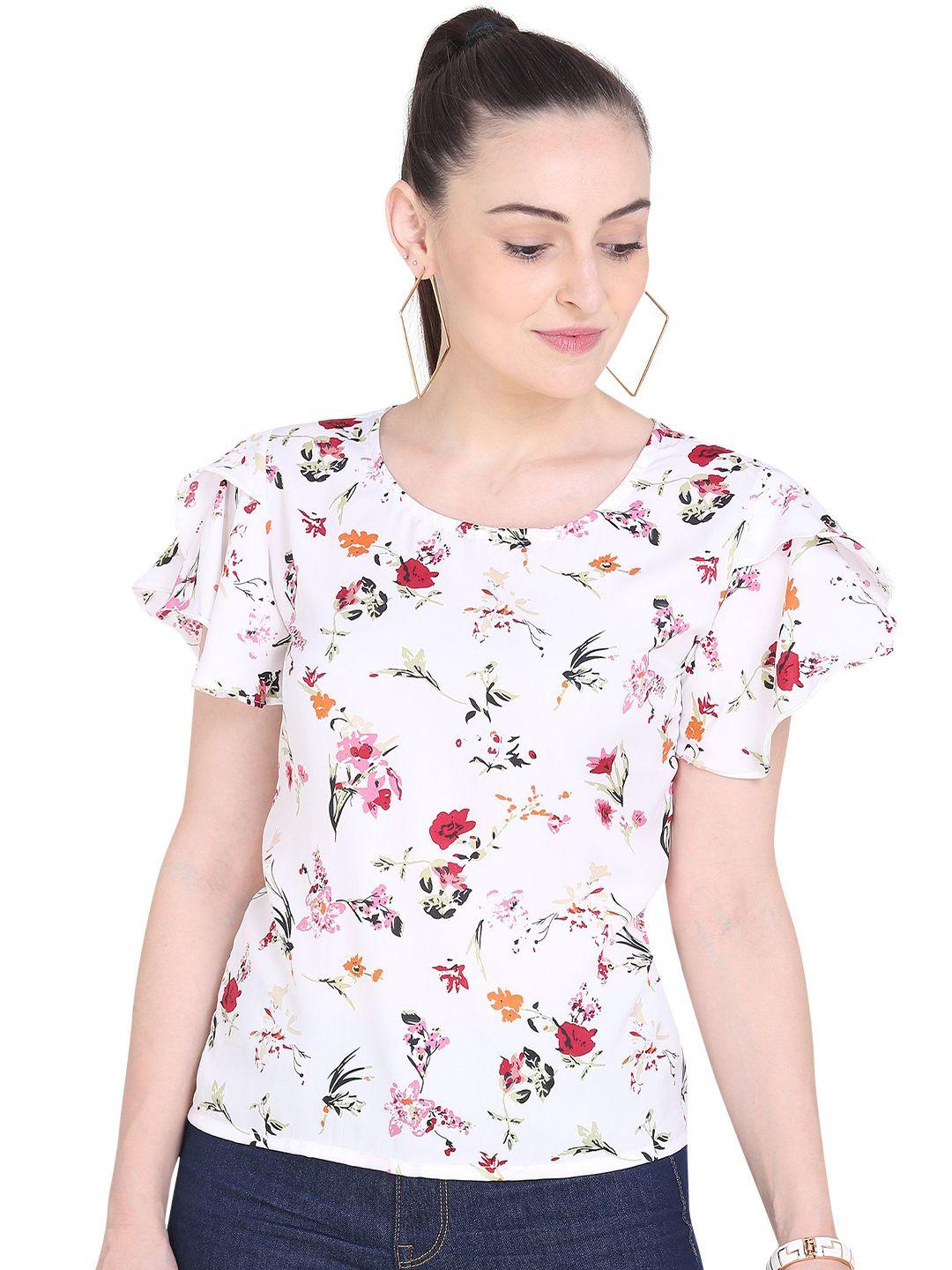 oomph! floral printed flutter sleeves top