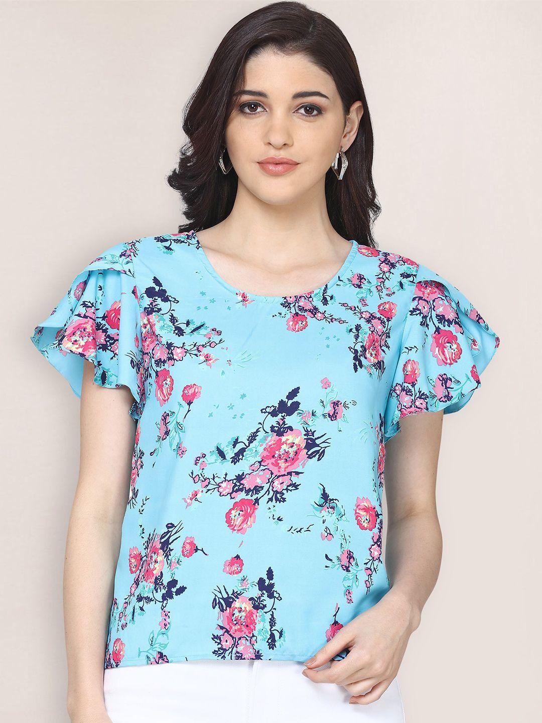 oomph! floral printed flutter sleeves top