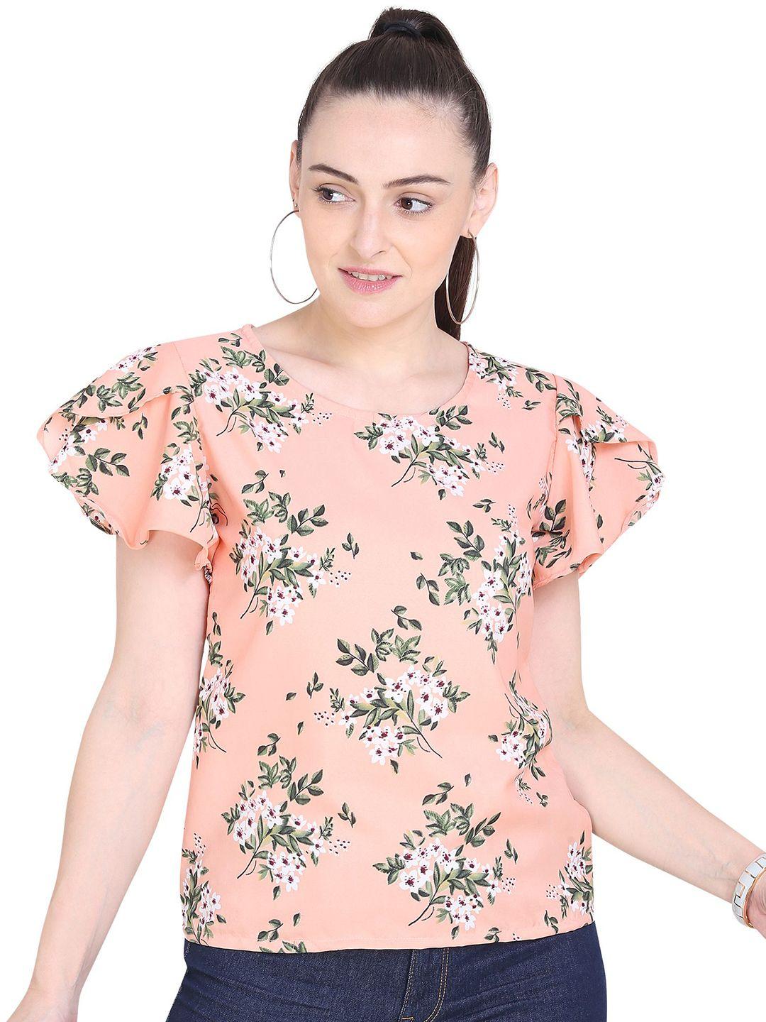 oomph! floral printed flutter sleeves top