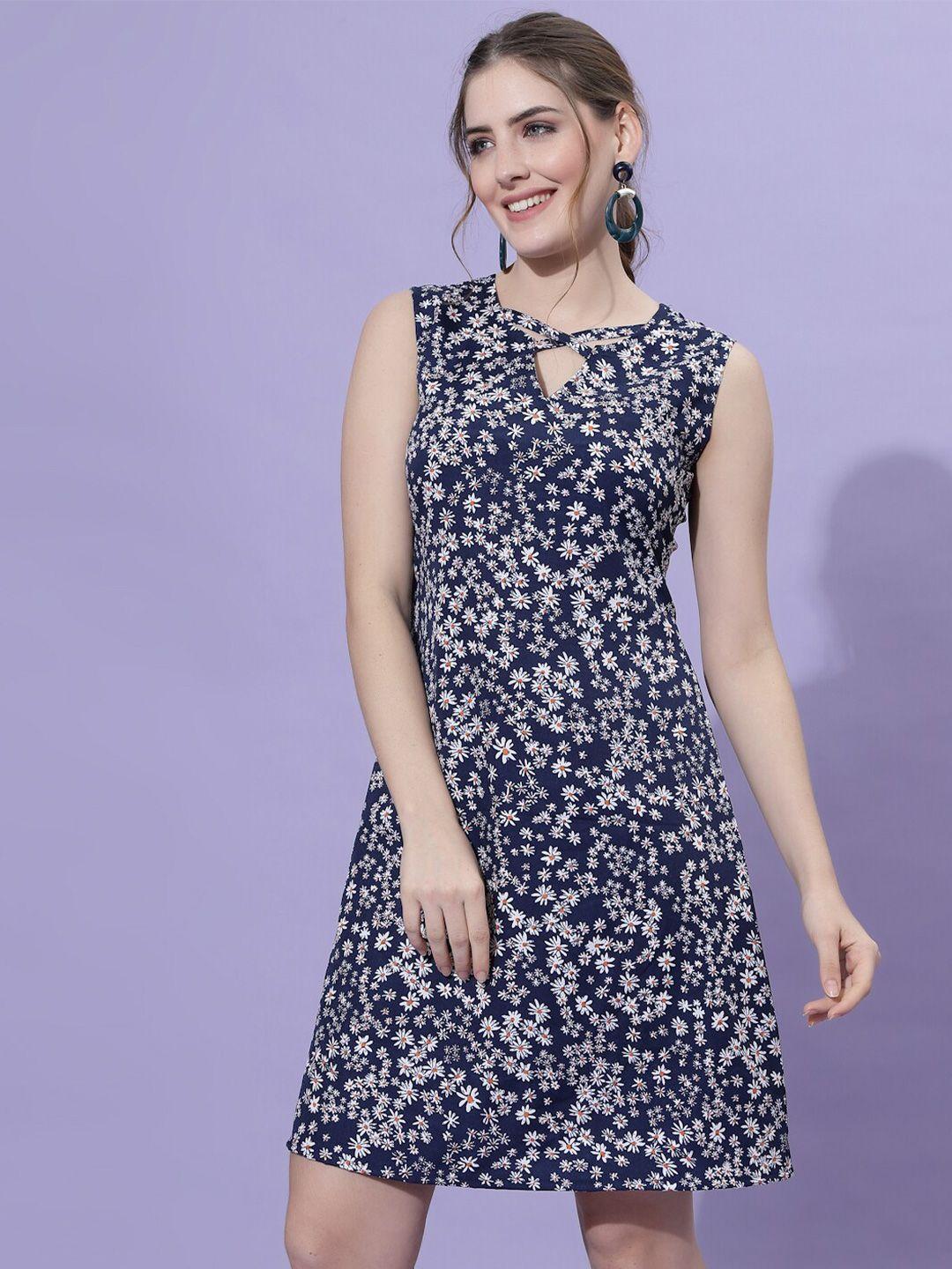 oomph! floral printed keyhole neck sleeveless a-line dress
