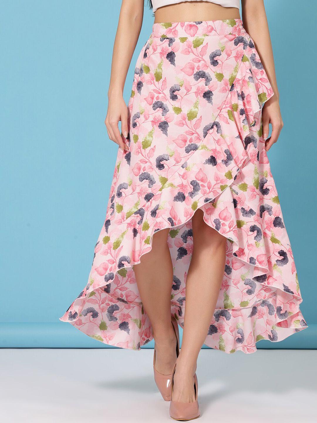 oomph! floral printed maxi wrap slip-on high-low skirt