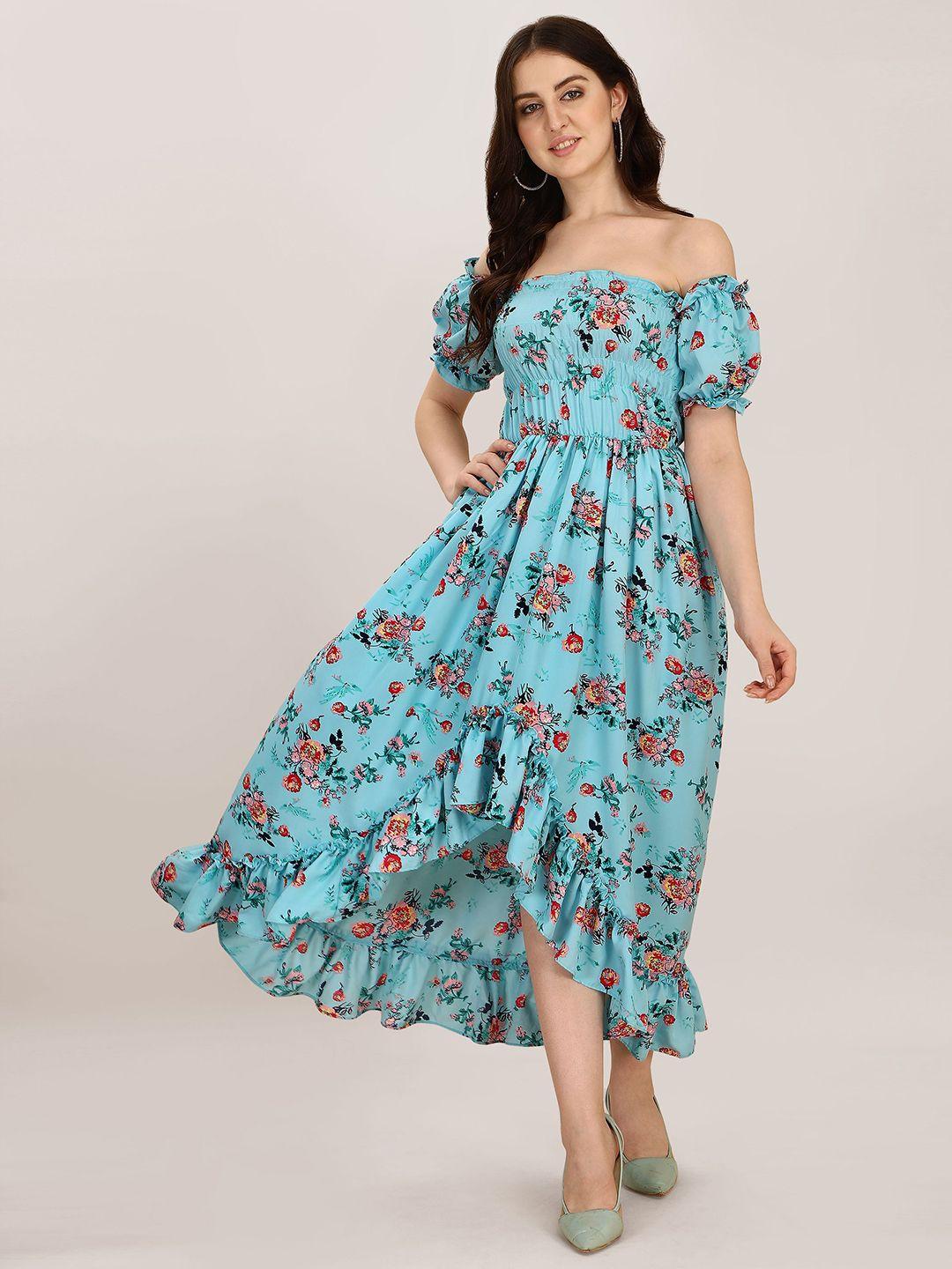 oomph! floral printed off-shoulder fit & flare maxi dress