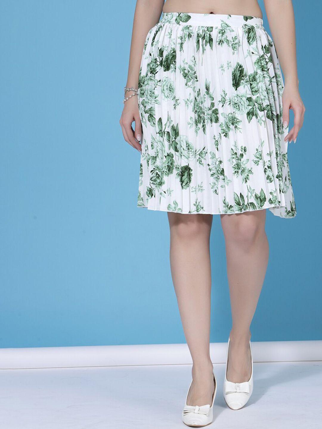 oomph! floral printed pleated above knee length flared slip-on skirt