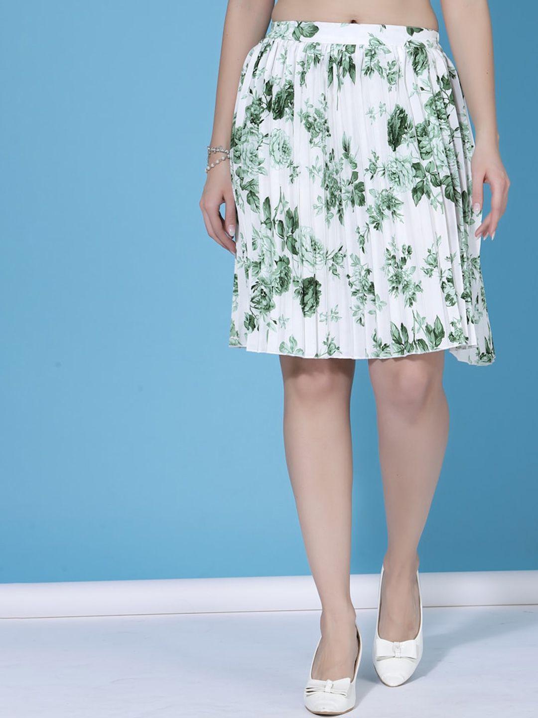 oomph! floral printed pleated knee length flared slip-on skirt
