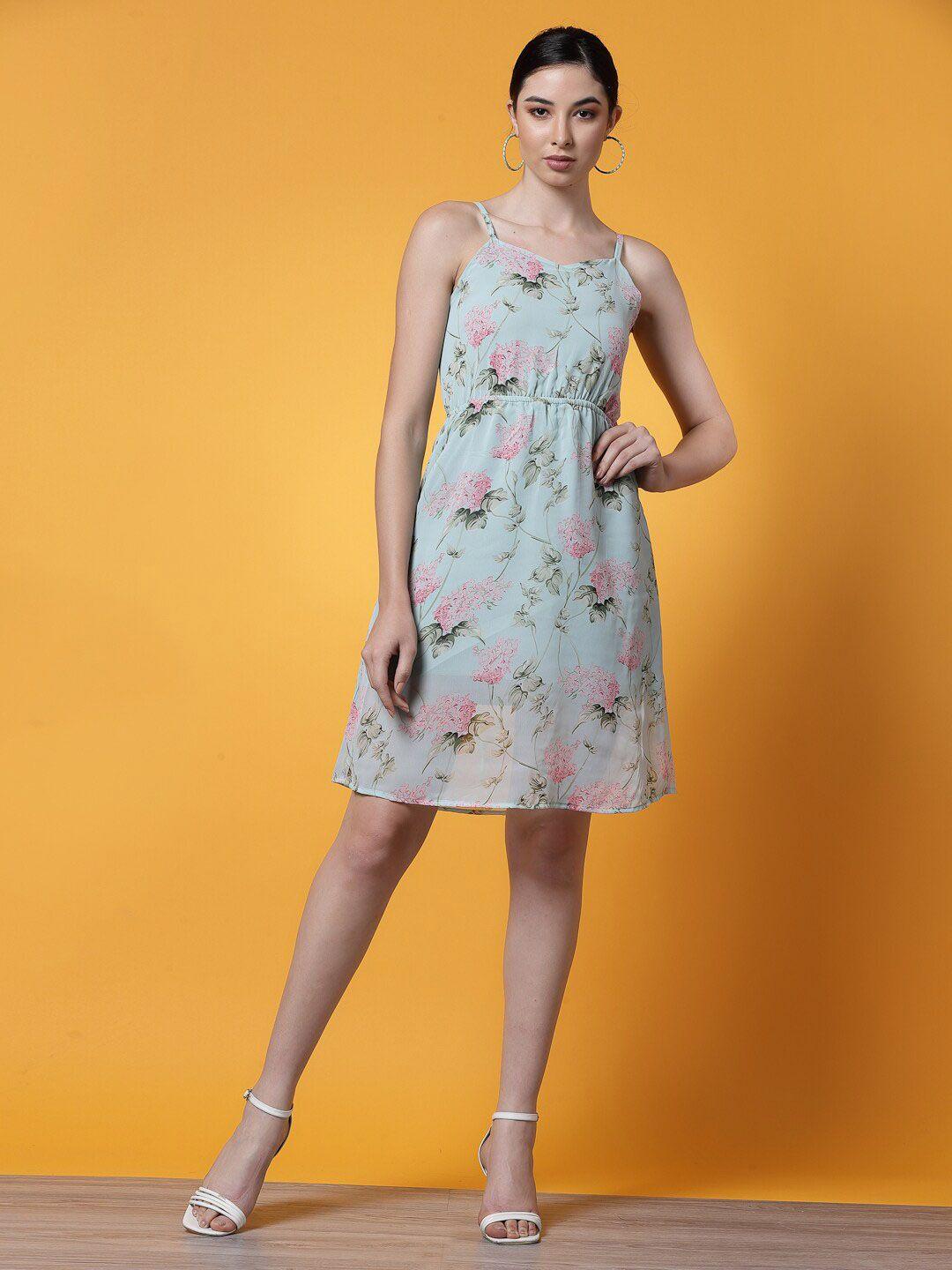 oomph! floral printed shoulder strap a-line dress