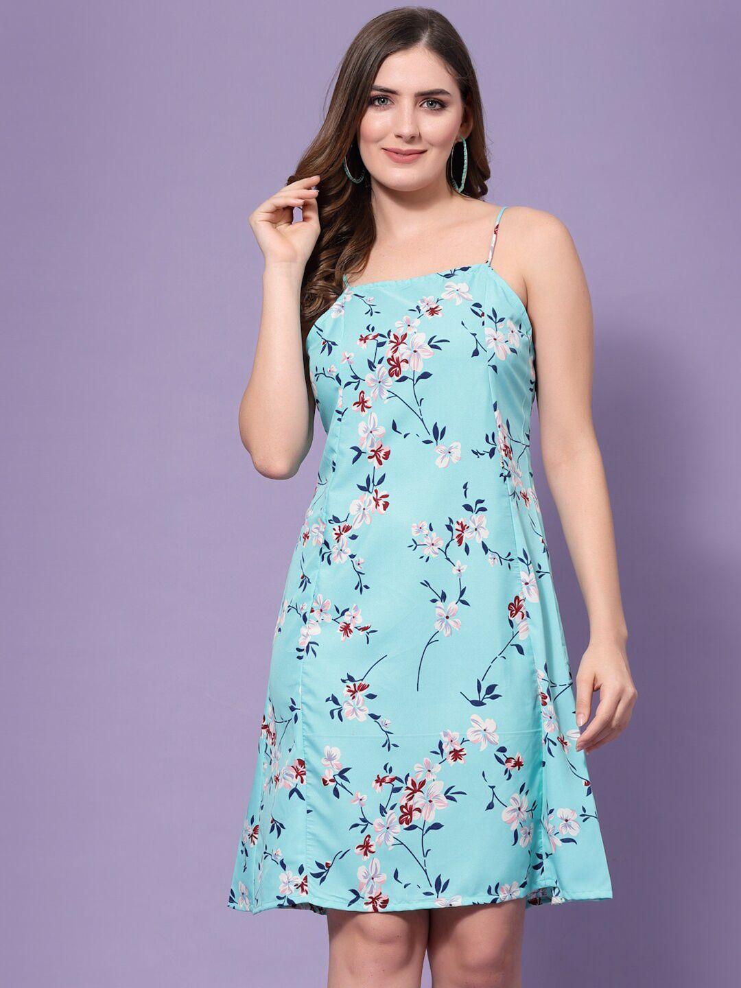 oomph! floral printed shoulder strap neck a-line dress