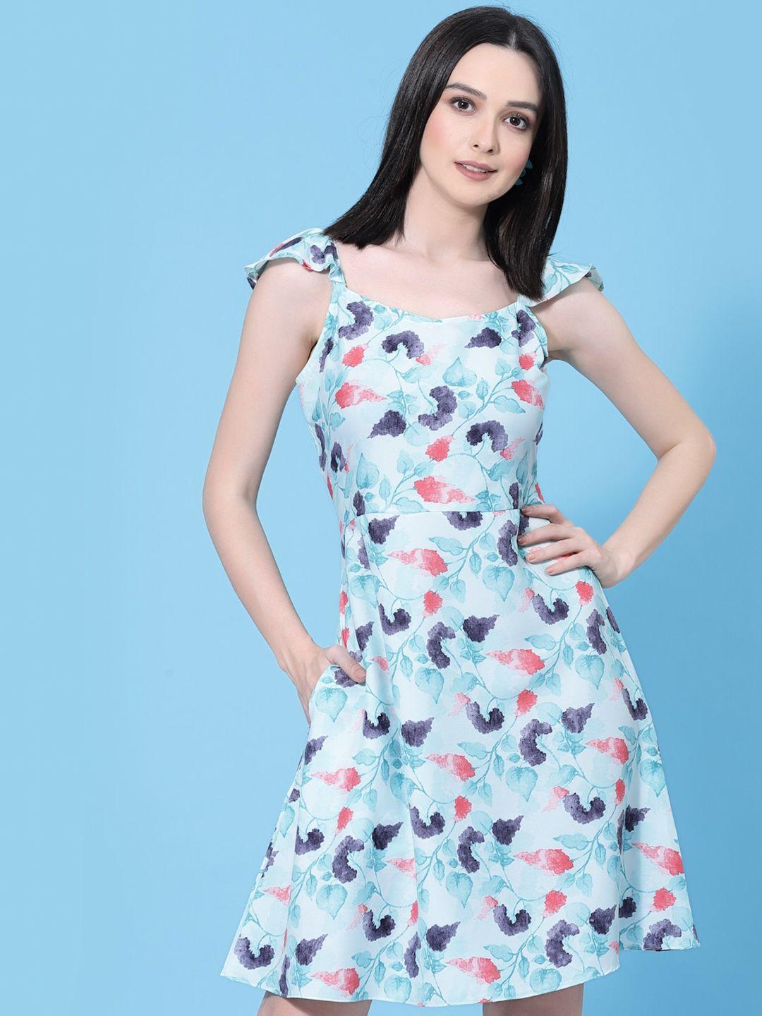 oomph! floral printed shoulder straps ruffled crepe a-line dress