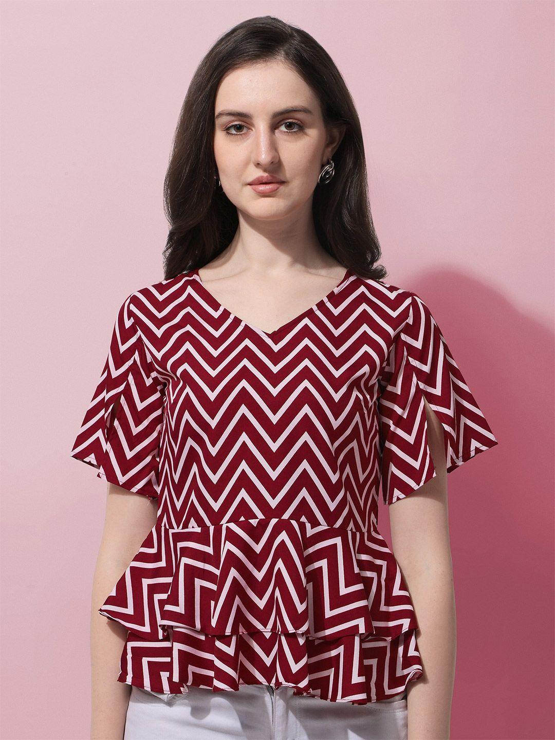 oomph! geometric printed flutter sleeve layered peplum top