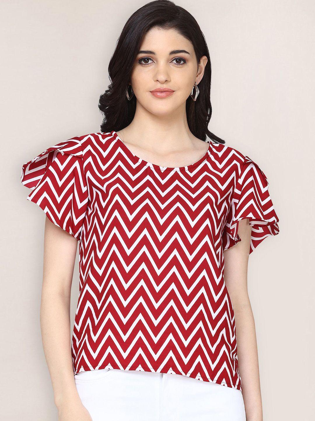 oomph! geometric printed flutter sleeves regular top