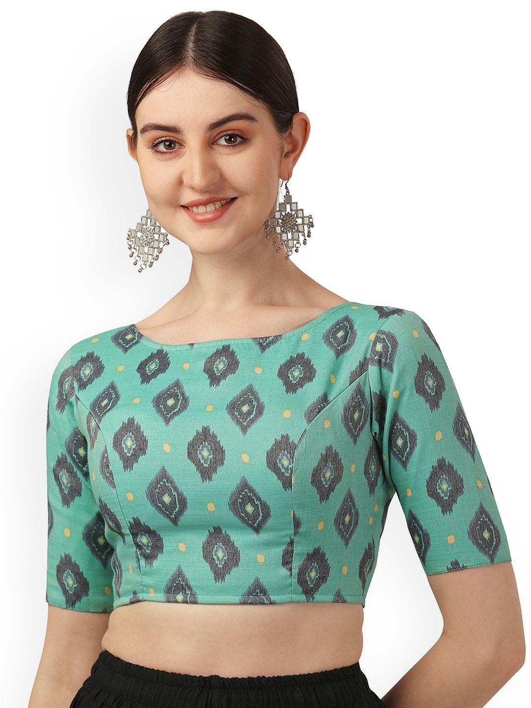 oomph! printed boat neck cotton saree blouse