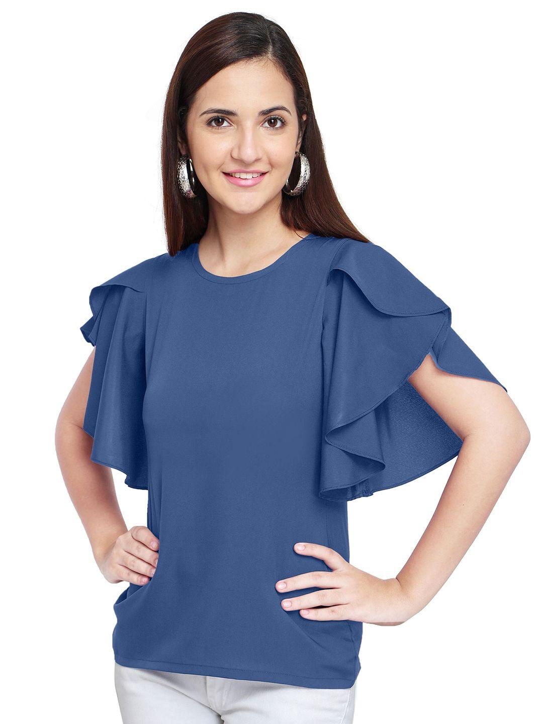 oomph! round neck flutter sleeves top