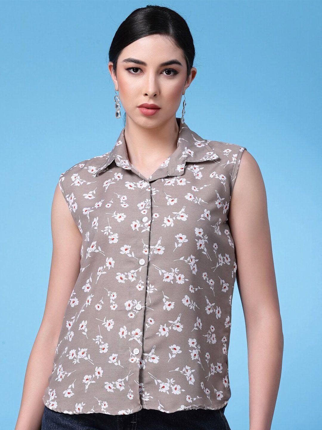 oomph! standard floral printed sleeveless casual shirt