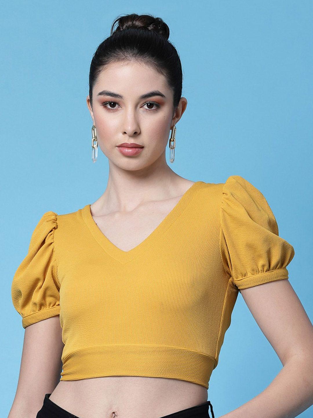 oomph! v-neck puff sleeves styled back crop top