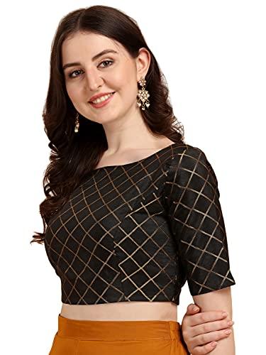 oomph! women's art silk checkered half sleeve blouse (rbbl67xl_jet black_xl)