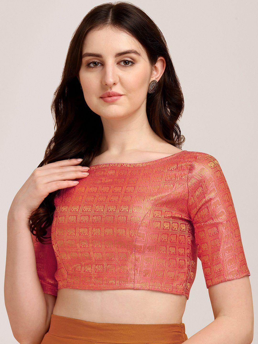 oomph! woven design boat neck zari saree blouse