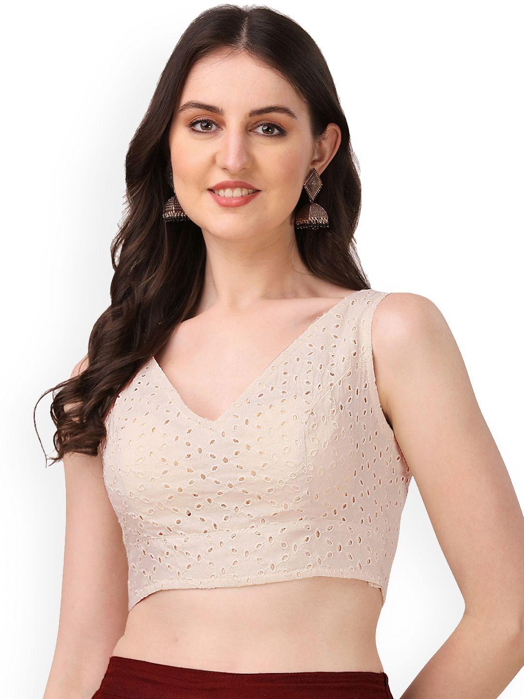 oomph! woven design sleeveless pure cotton saree blouse