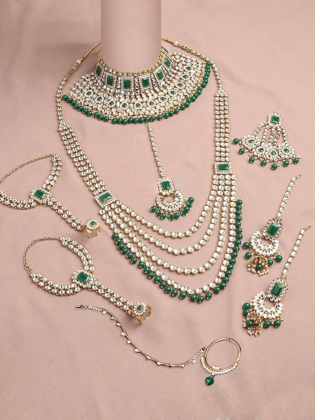 oomph 7 piece kundan studded & beaded bridal jewellery set