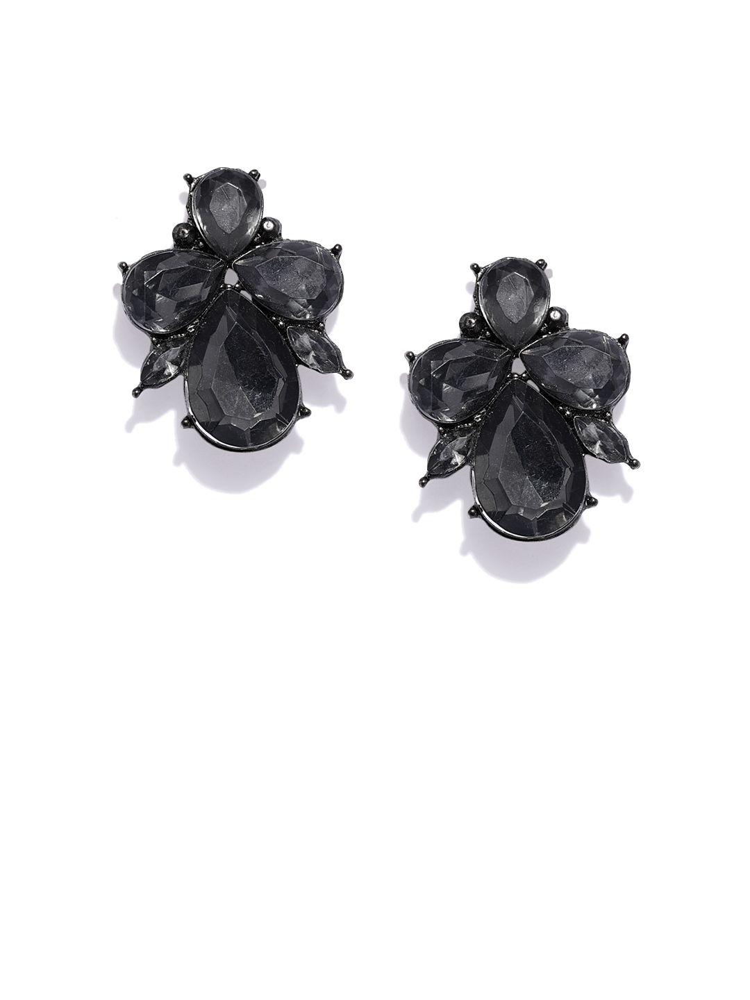 oomph black & handcrafted cubic zirconia floral studs