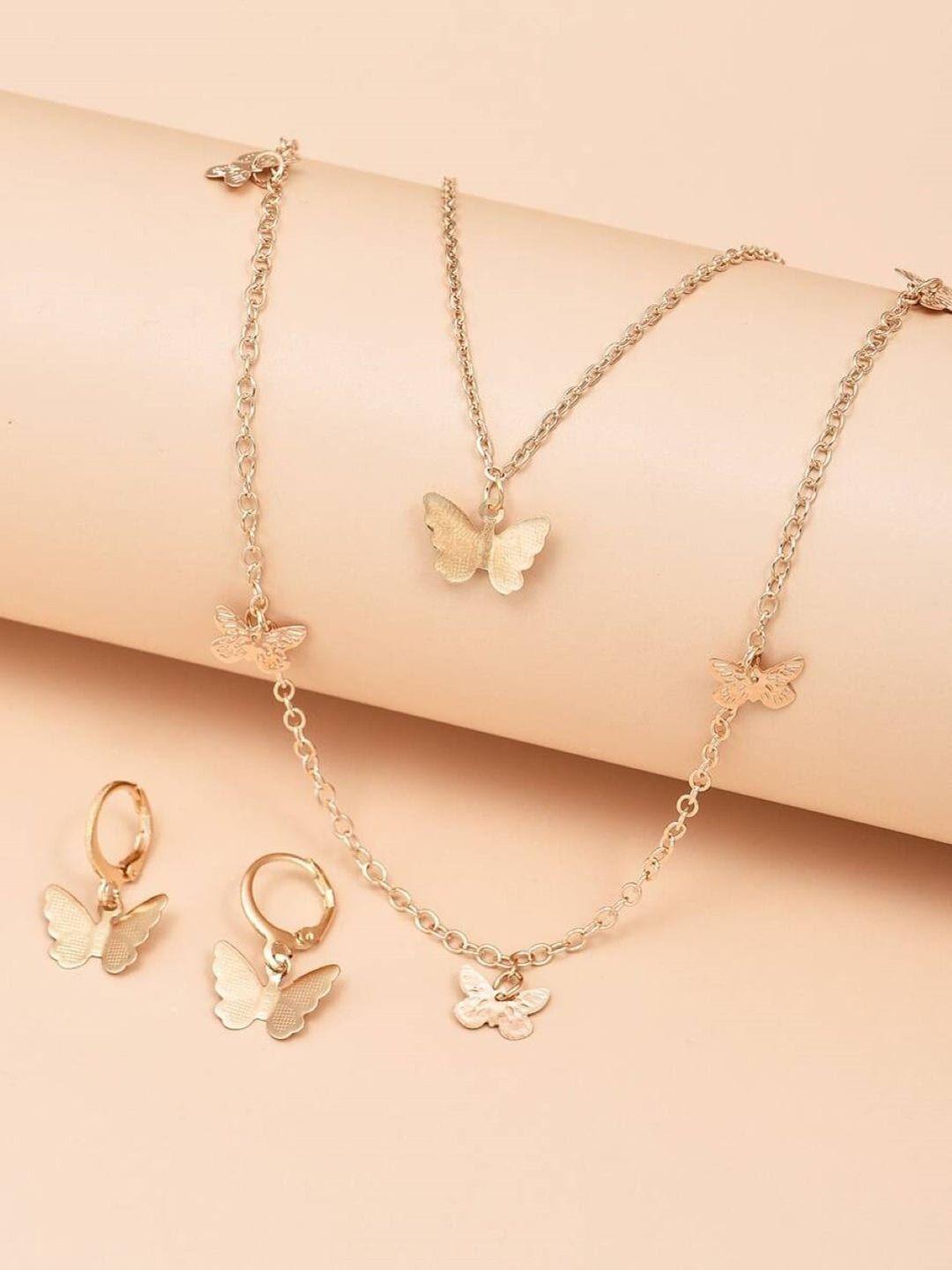 oomph gold-toned butterfly charm jewellery set